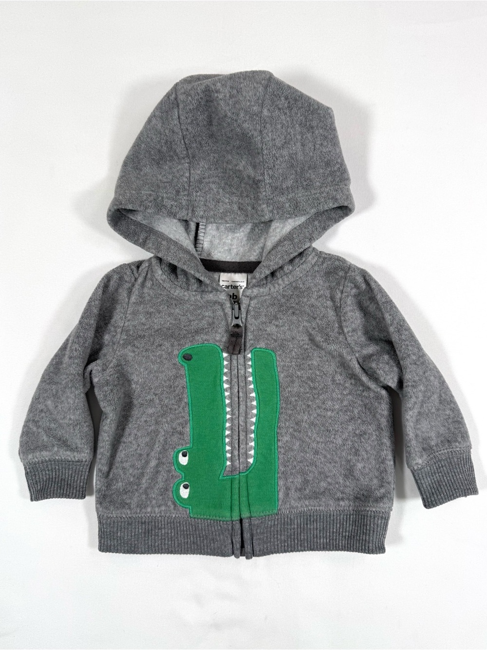CARTER’S Boys Crocodile Alligator Zip Hoodie NB Animal Applique Cozy Fleece